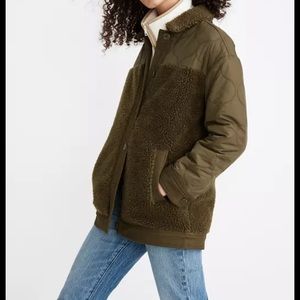 Madewell Quilted Sherpa Hybrid Jacket  size XS army green NWT